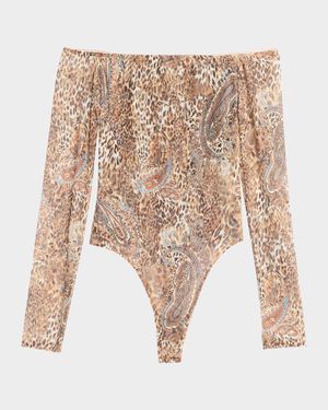 Valencia Leopard Peonie Off-Shoulder Bodysuit