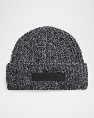Men's Mouline Knit Rubber-Logo Beanie Hat