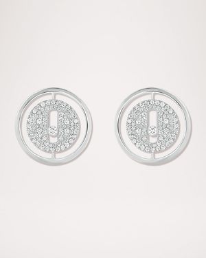 LUCKY MOVE 18K WHITE GOLD DIAMOND STUD EARRINGS