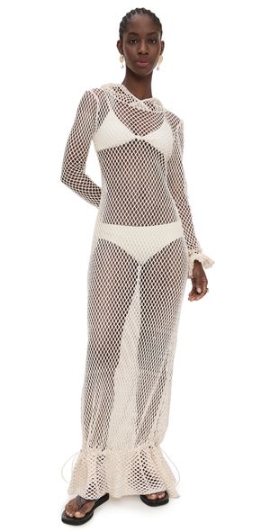 Fe Noel Hooded Knit Coverup Dress Bone Netting XS