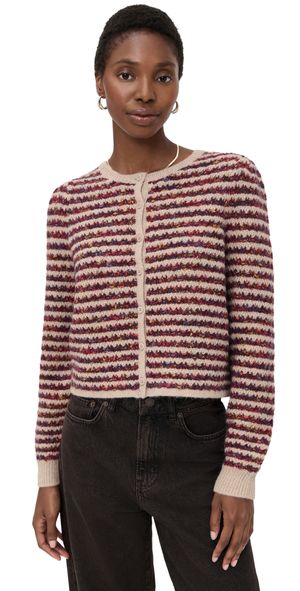 LE JEAN Jasmine Cardigan Burgundy Stripe XS