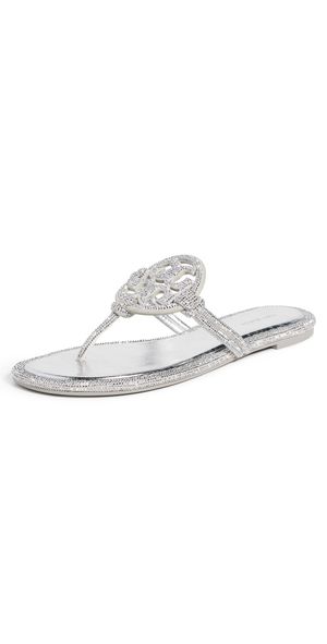 Tory Burch Miller Knotted Pave Sandals Silver 10
