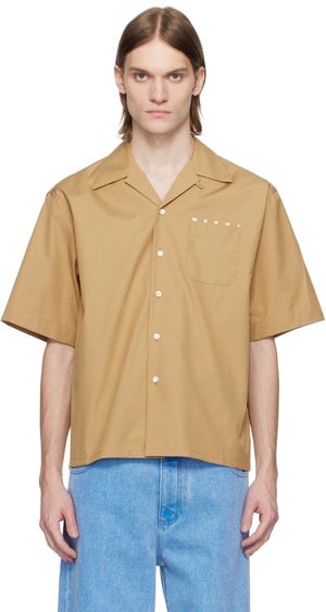 Marni Tan Poplin Bowling Hidden Logo Shirt