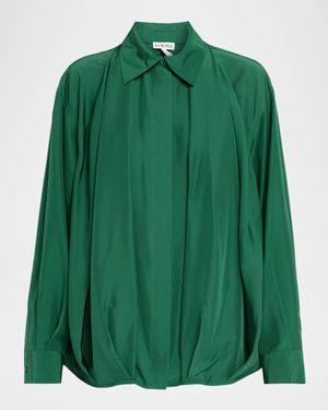 Charmeuse Balloon Button-Down Shirt