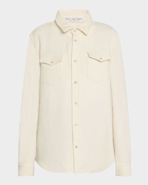 Cashmere Waffle Knit Snap Collared Shirt