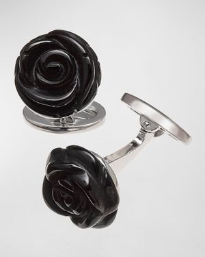 Onyx Carved Rose Cuff Links