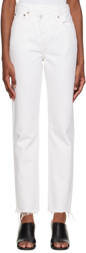 AGOLDE Jean droit blanc à taille entrecroisée