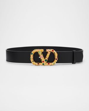 VLogo Signature Embellished Leather Belt, 40mm