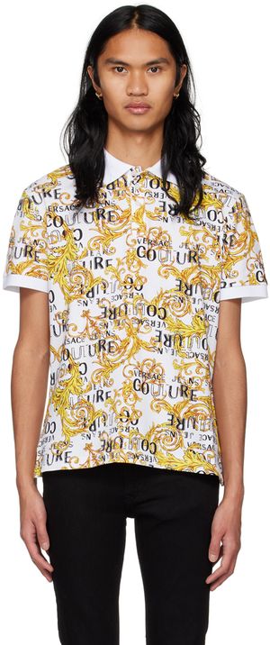 Versace Jeans Couture White & Yellow Printed Polo