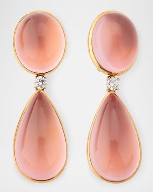 18K Rose Gold Diamond and Pink Quartz Drop Earrings