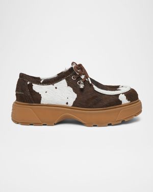 Men's Rover Cow-Print Pony Hair Lug-Sole Loafers