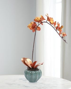 Golden Orchid 21" Faux Floral Arrangement in Glass Vase