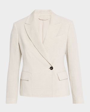 Metallic Canvas Linen Double-Breasted Jacket
