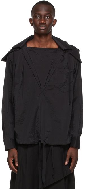 BED J.W. FORD Black Crinkled Nylon Hoodie
