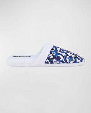 Men's Majolica-Print Cotton Slippers