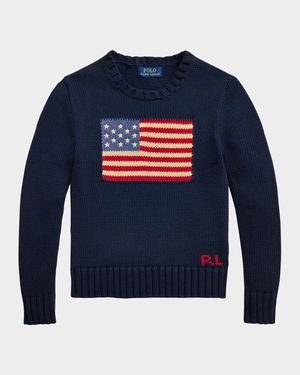 Boy's Flag Intarsia Knit Sweater, Size S-L