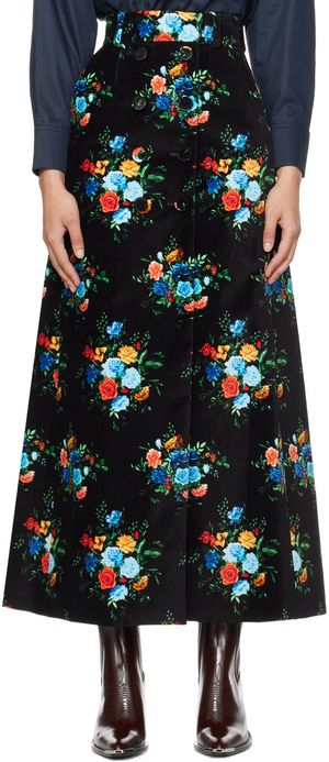Rabanne Black Floral Maxi Skirt
