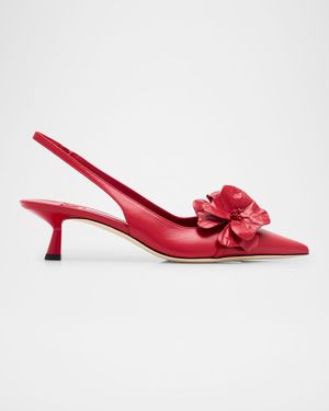 Amita Flowers Leather Slingback Pumps