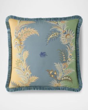 Caladium Embroidered Pillow with Fringe, 18" Square