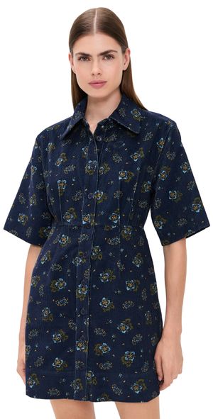 Sea Briar Corduroy Short Sleeve Button Down Dress Navy 2
