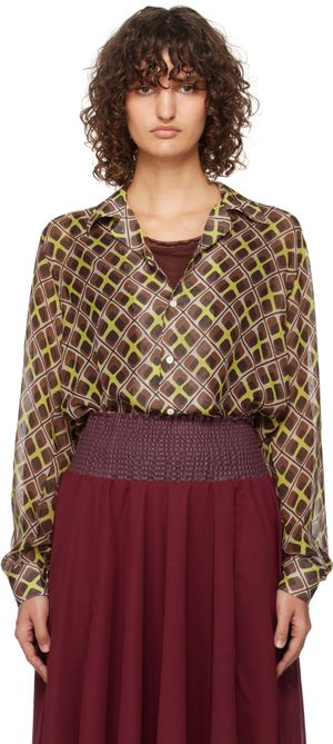 Bode Brown Cattail Plaid Long Sleeve Shirt