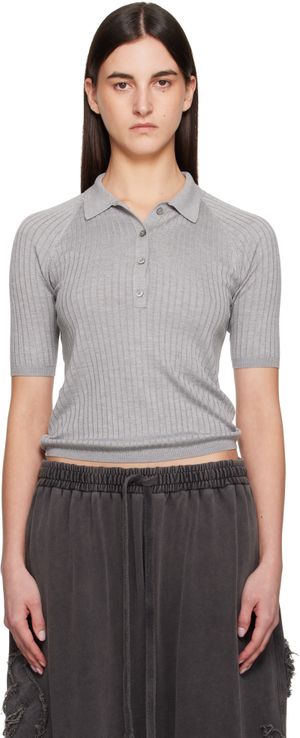 Acne Studios Gray Silk Polo