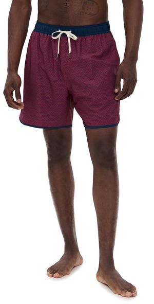 Fair Harbor The Anchor Swim Trunks 6 Nautical Red Wavy Geo L
