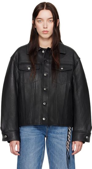 Alexander Wang Black Lambskin Trucker Leather Jacket