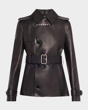 Studded Leather Trench Jacket