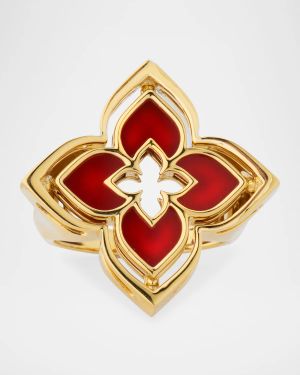 18K Yellow Gold Diamond and Red Agate Venetian Princess Pirouette Ring