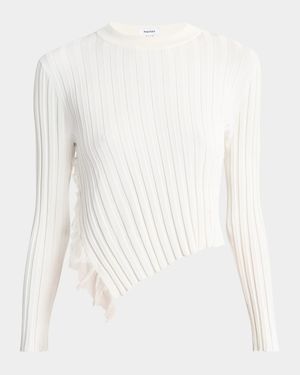 Asymmetric Ruffle Crewneck Sweater