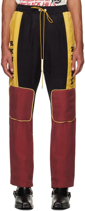 Rhude Pantalon jaune et bourgogne à panneaux