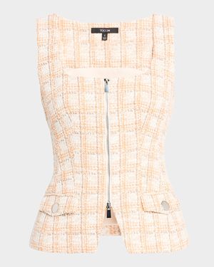 Alicia Zip-Front Tweed Vest