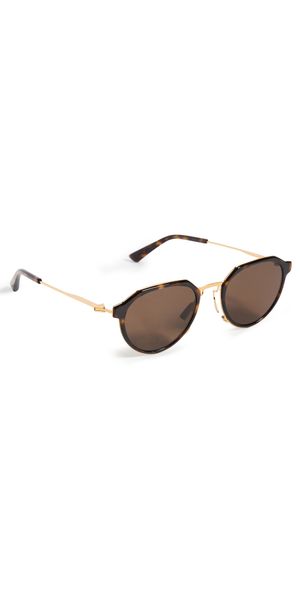 Bottega Veneta Thin Triangle Oval Sunglasses Havana-Gold-Brown One Size