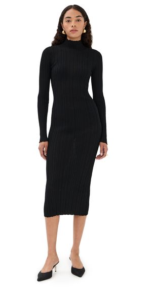 Rosetta Getty Plisse Turtleneck Dress Black L