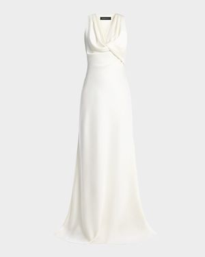 Twisted Cowl-Neck Halter Gown