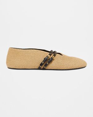 Paper Straw Mary Jane Ballerina Flats