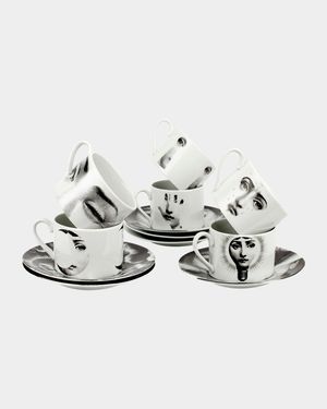 Set 6 Tea Cups Tema E Variazioni Assorted Faces