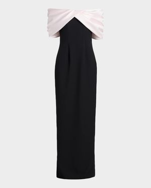 Mikado Off-The-Shoulder Crepe Column Gown