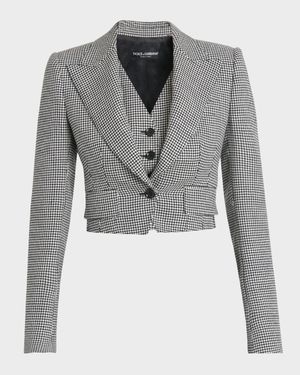 Wool Pied De Poule Cropped Jacket