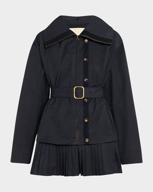 Lison Belted Jacket with Pleated Hem