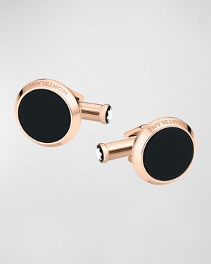 Onyx-Inlay Round Rose Golden Cufflinks