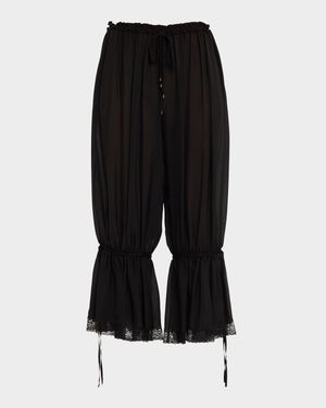 Drawstring Lace-Trim Cropped Pants