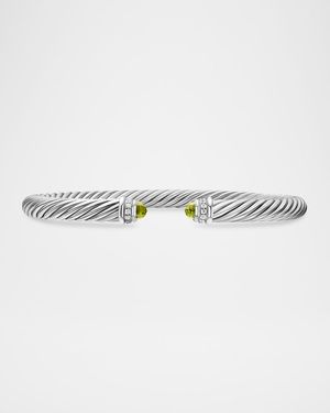 Cable Bracelet with Gemstone and Diamonds in Silver, 5mm