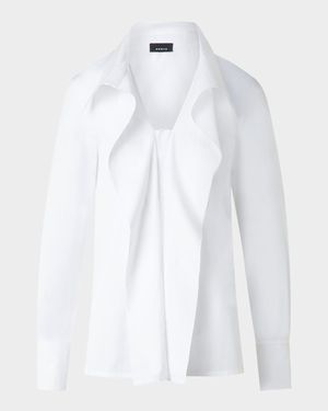 Folding Collar Pleated Cotton Poplin Blouse