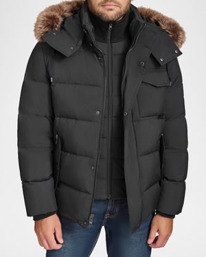 Men's Down Jacket with Faux Fox Fur