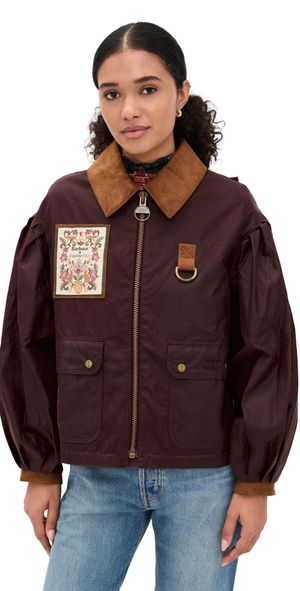 Barbour Barbour x Farm Rio Thais Wax Jacket Bordeaux/Cream Heart Print XS