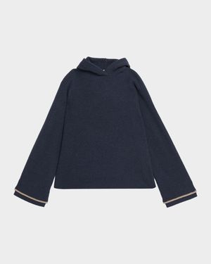 Two-Tone Monili Cuff Wool-Cashmere Knit Hoodie