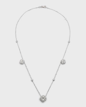 18K White Gold Diamond Flower Station Necklace, 18"L, 3.00tcw