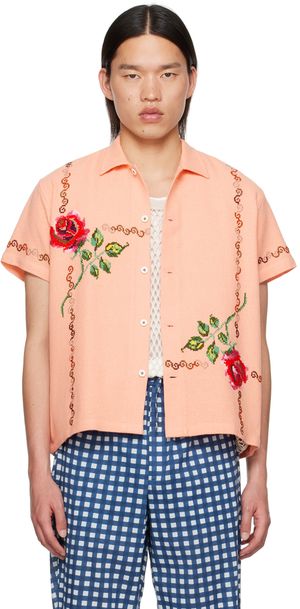 HARAGO Orange Cross-Stitched Shirt